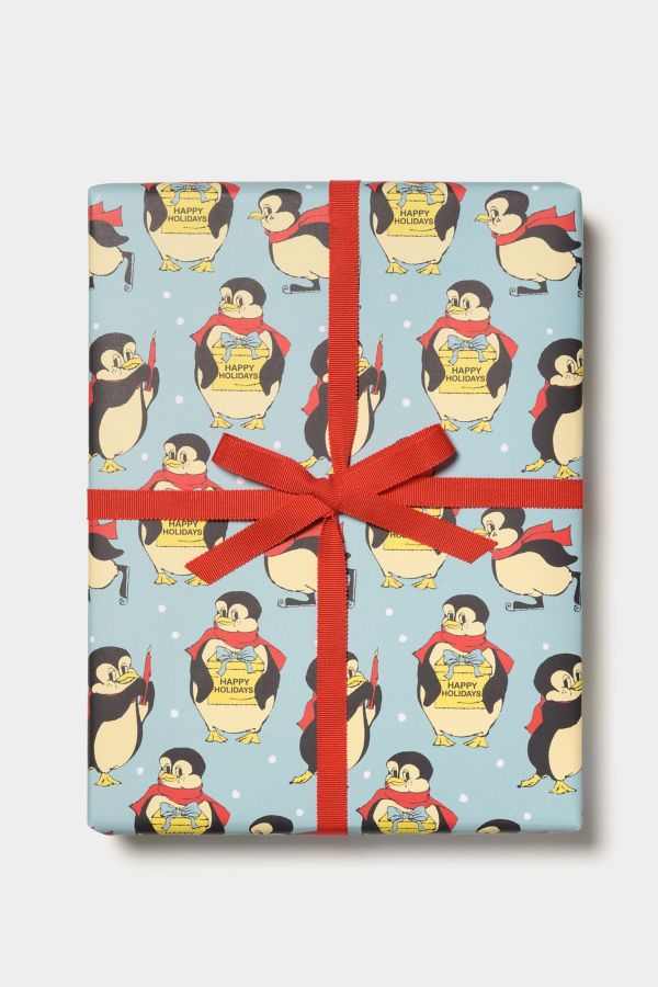 Slide View: 1: Red Cap Holiday Penguin Wrapping Paper