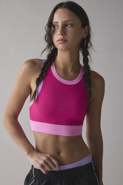 Beach Riot Gwen Raspberry Colorblock High Neck Bra Top