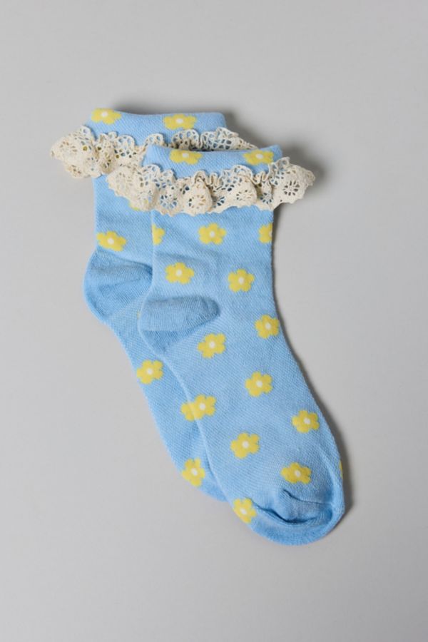 Slide View: 3: Printed Ruffle Foldover Sock