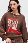 Thumbnail View 2: BDG Stella Cowboy Boot Graphic Distressed Pullover Sweater