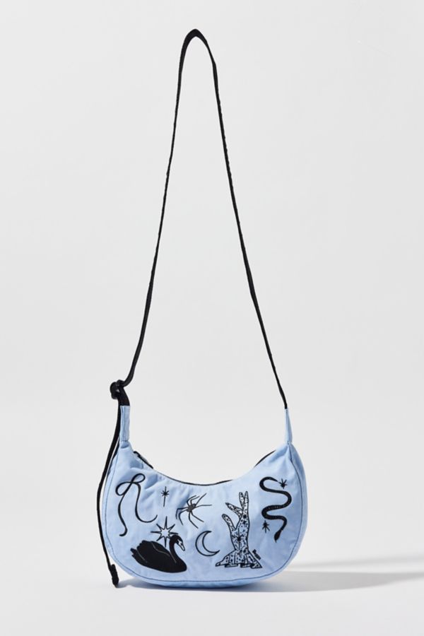 Slide View: 2: BAGGU Embroidered Ballet Icons Small Nylon Crescent Bag