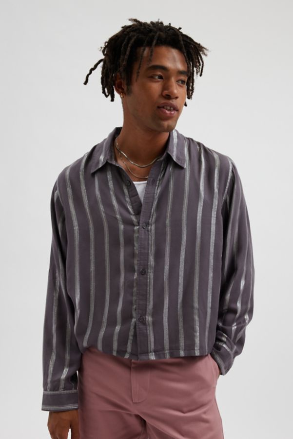 Slide View: 1: UO Shiny Striped Party Button-Down Shirt