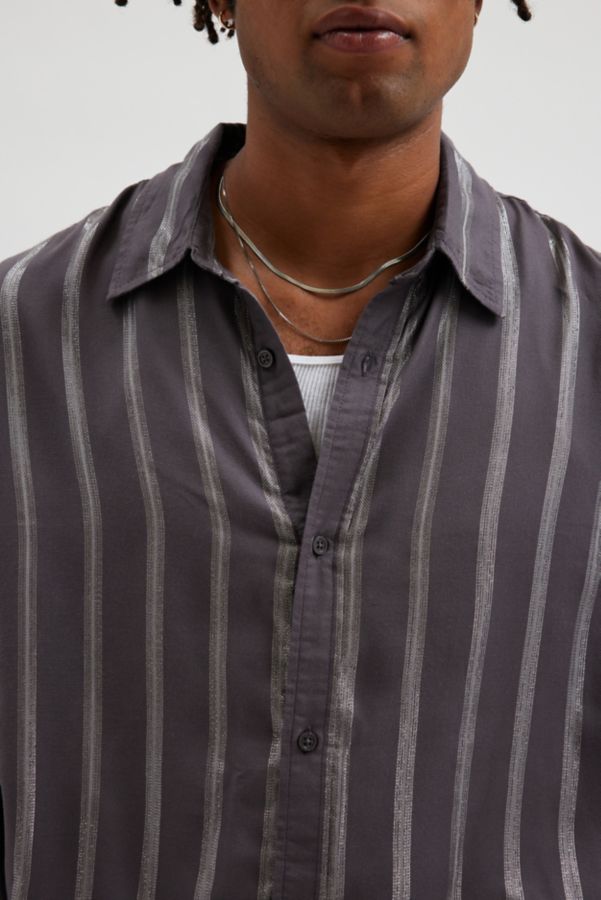 Slide View: 5: UO Shiny Striped Party Button-Down Shirt