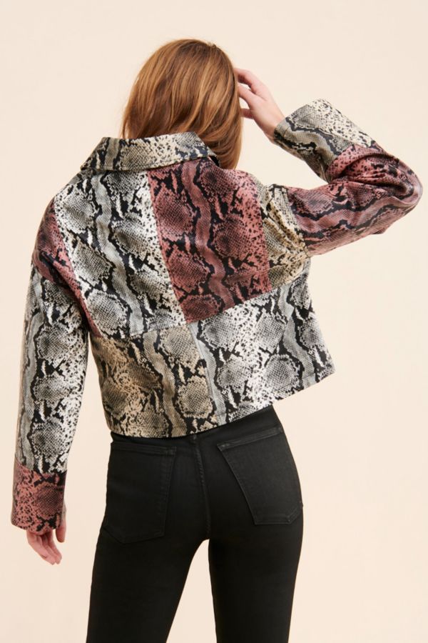 Slide View: 2: Glamorous Snakeskin Patchwork Coat