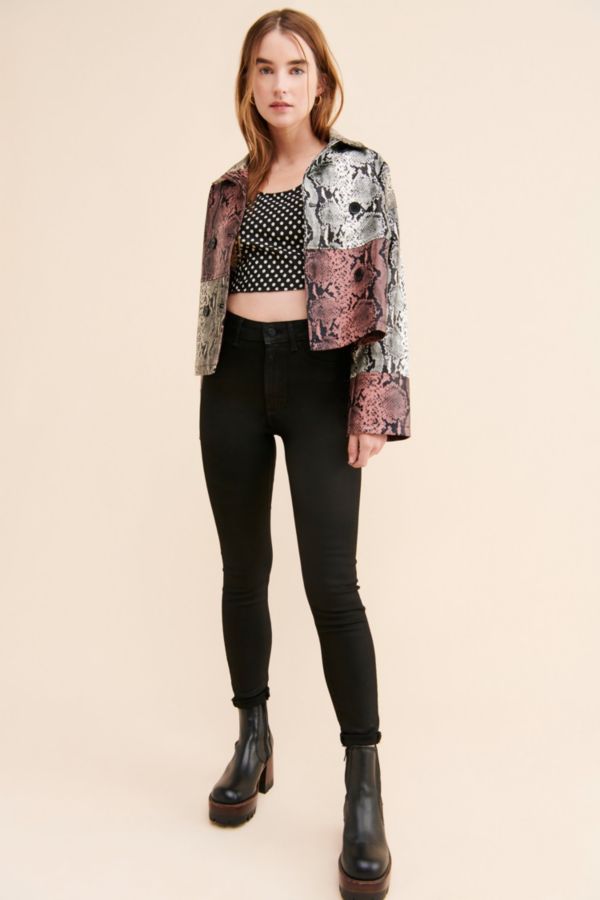 Slide View: 4: Glamorous Snakeskin Patchwork Coat