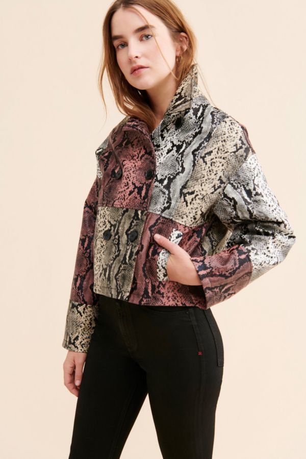 Slide View: 1: Glamorous Snakeskin Patchwork Coat