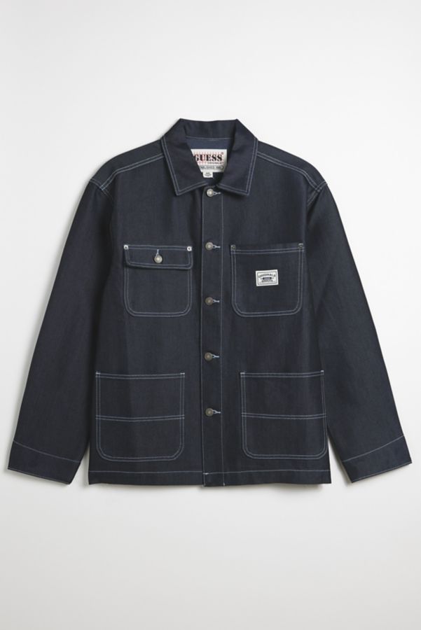 Slide View: 2: GUESS ORIGINALS Metallic Denim Chore Jacket