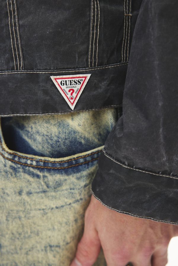 Slide View: 5: GUESS ORIGINALS Washed Denim Printed Nylon Trucker Jacket