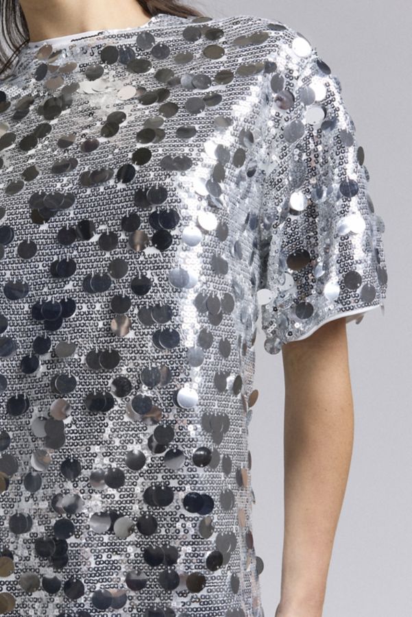 Slide View: 3: Glamorous Silver Paillette Sequin Mockneck Mini Dress