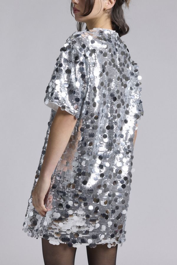 Slide View: 4: Glamorous Silver Paillette Sequin Mockneck Mini Dress