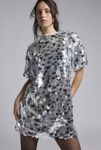 Thumbnail View 1: Glamorous Silver Paillette Sequin Mockneck Mini Dress