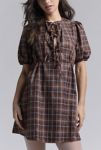 Thumbnail View 2: Glamorous Brown Plaid Tie-Front Mini Dress