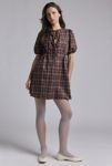 Thumbnail View 1: Glamorous Brown Plaid Tie-Front Mini Dress