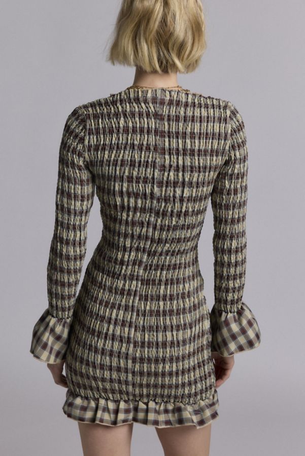 Slide View: 4: Daisy Street Shirred Plaid Long Sleeve Mini Dress