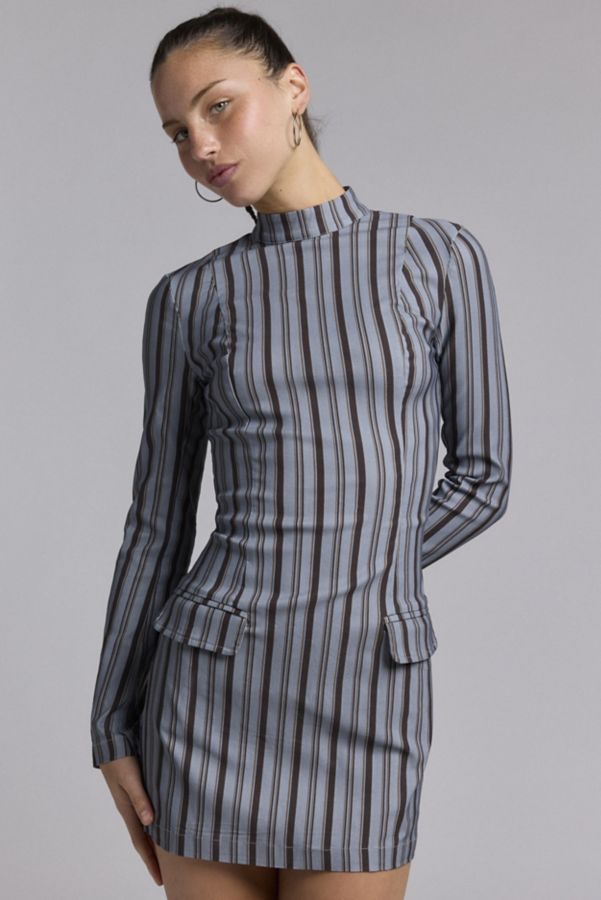 Slide View: 1: Daisy Street Pinstripe Mockneck Tailored Mini Dress