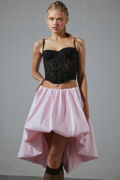 For Love & Lemons Anya High-Low Taffeta Bubble Midi Skirt