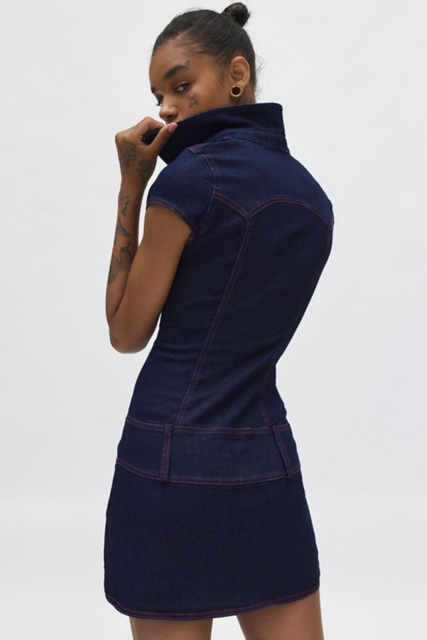 Slide View: 3: Ecote Stacey Denim Button Front Drop Waist Mini Dress