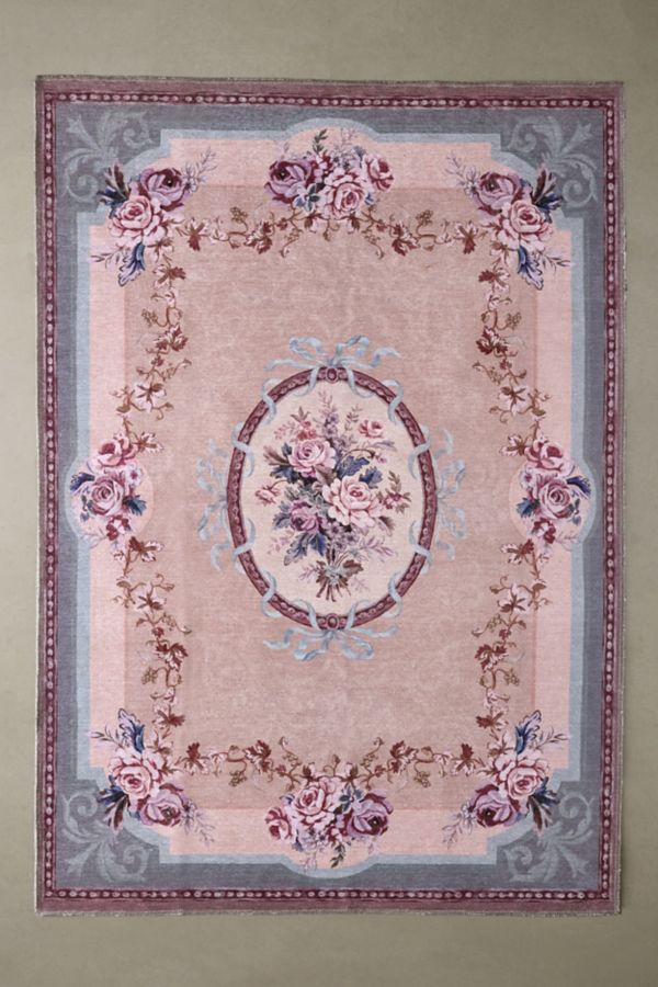 Slide View: 1: Antoinette Floral Digital Printed Washable Rug