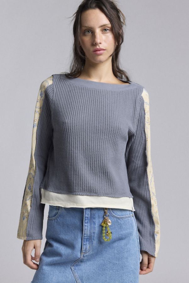 Slide View: 1: BDG Serena Boatneck Craft Patchwork Long Sleeve Top