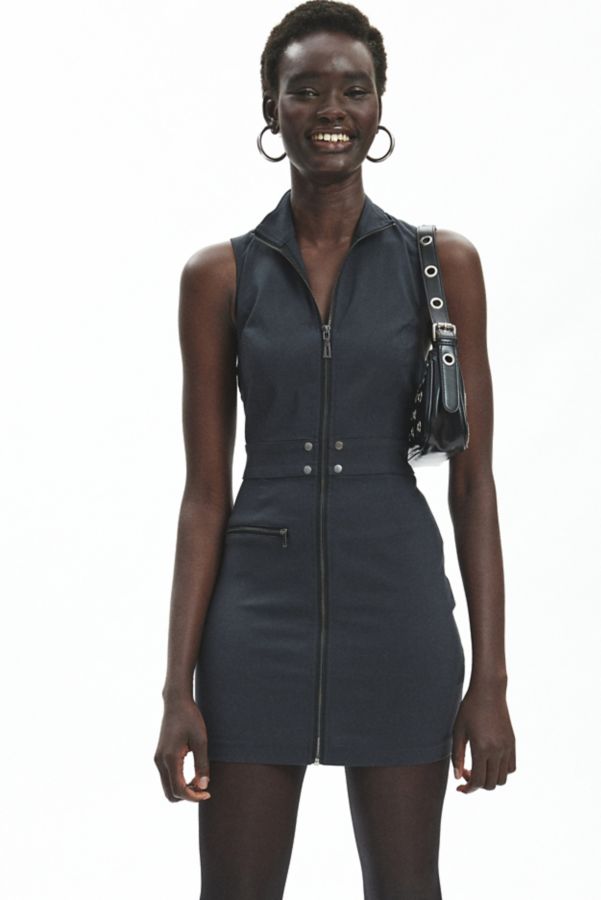 Slide View: 1: Silence + Noise Dylan Zip-Up Twill Mini Dress