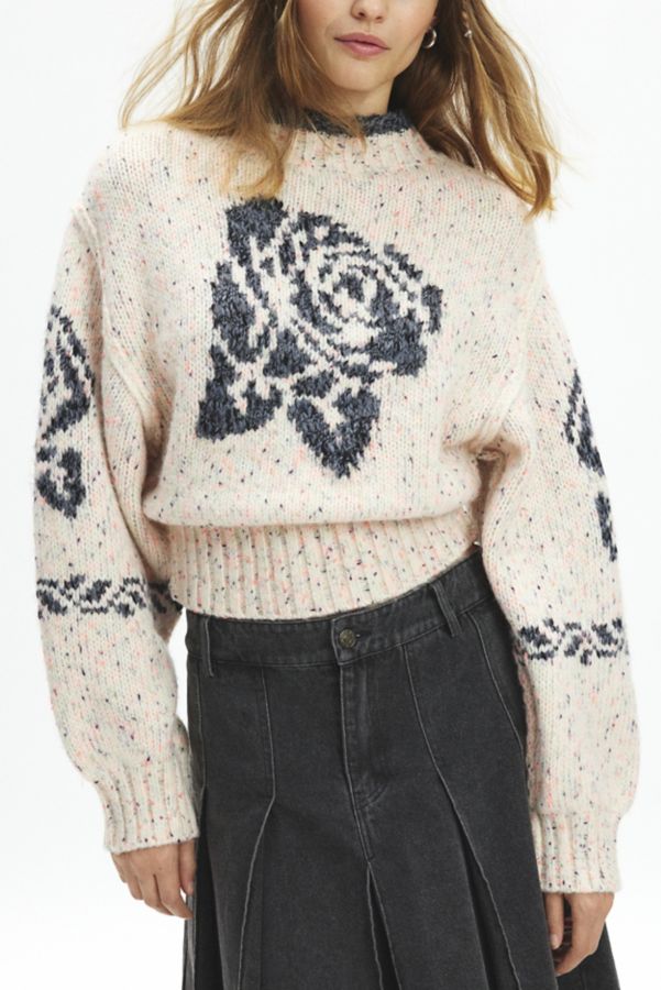 Slide View: 1: BDG Noelle Patterned Knit Mockneck Pullover Sweater