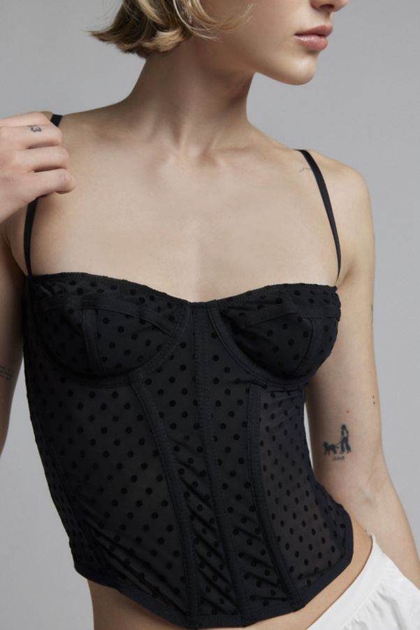 Slide View: 4: Out From Under Flocked Dots Corset Top