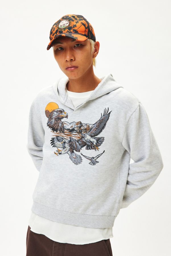 Slide View: 1: BDG Bonfire Graphic Print Cropped Hoodie Sweatshirt