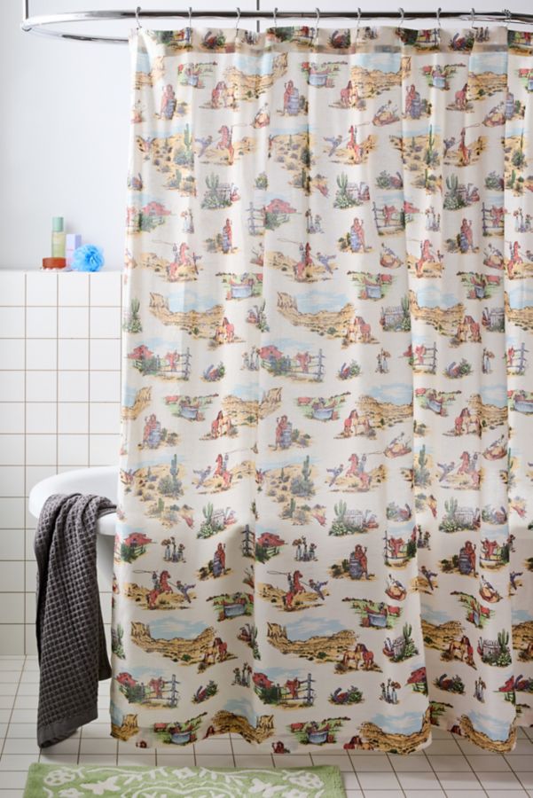 Slide View: 1: Western Toile Patterned Shower Curtain