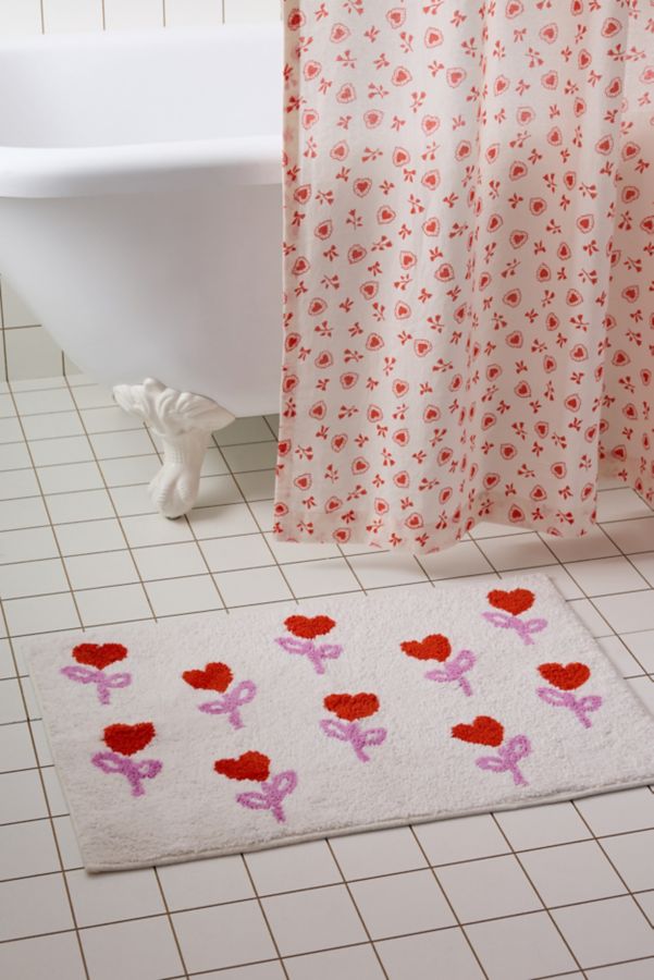 Slide View: 1: Tapis de Bain en Coton Touffeté Fleur de Cœur