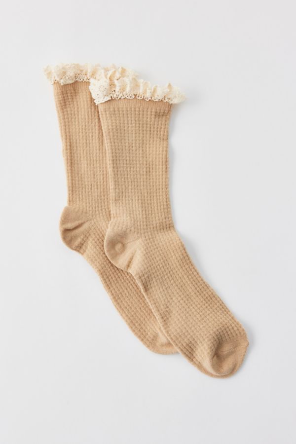 Slide View: 3: Lace-Trim Waffle Knit Sock