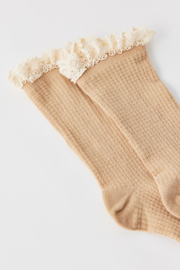 Slide View: 4: Lace-Trim Waffle Knit Sock