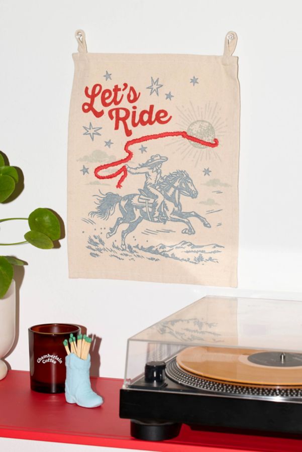 Slide View: 1: Let’s Ride Embroidered Western Flag Tapestry