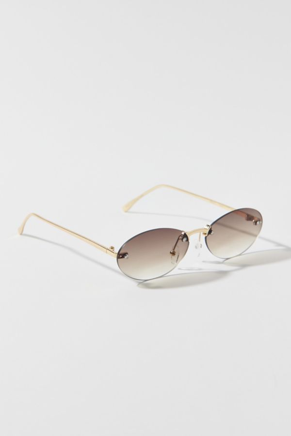 Slide View: 1: Rimless Micro Oval Sunglasses