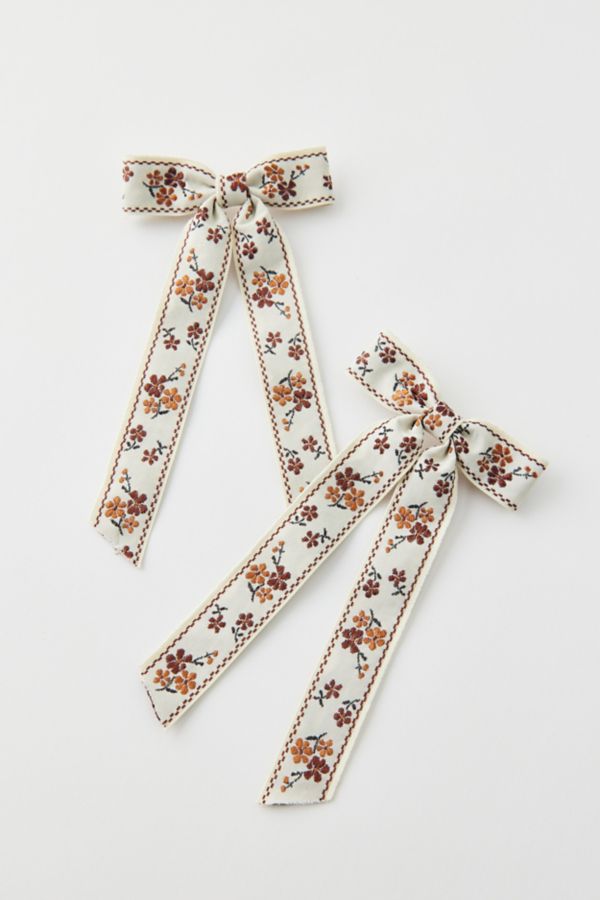 Slide View: 2: Ensemble de Barrettes à Nœud pour Cheveux Floral Jacquard