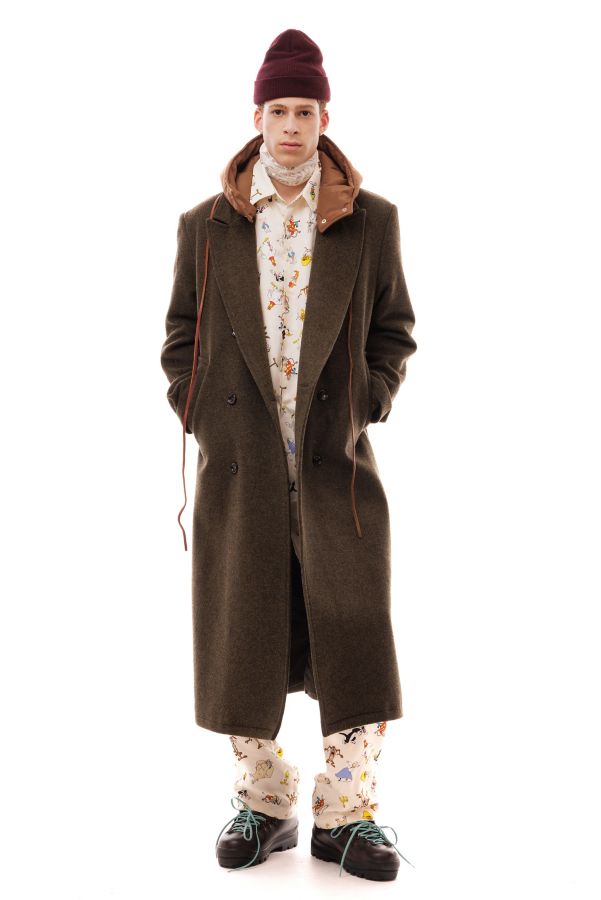 Slide View: 4: LC23 Hooded Shetland Wool Longline Coat