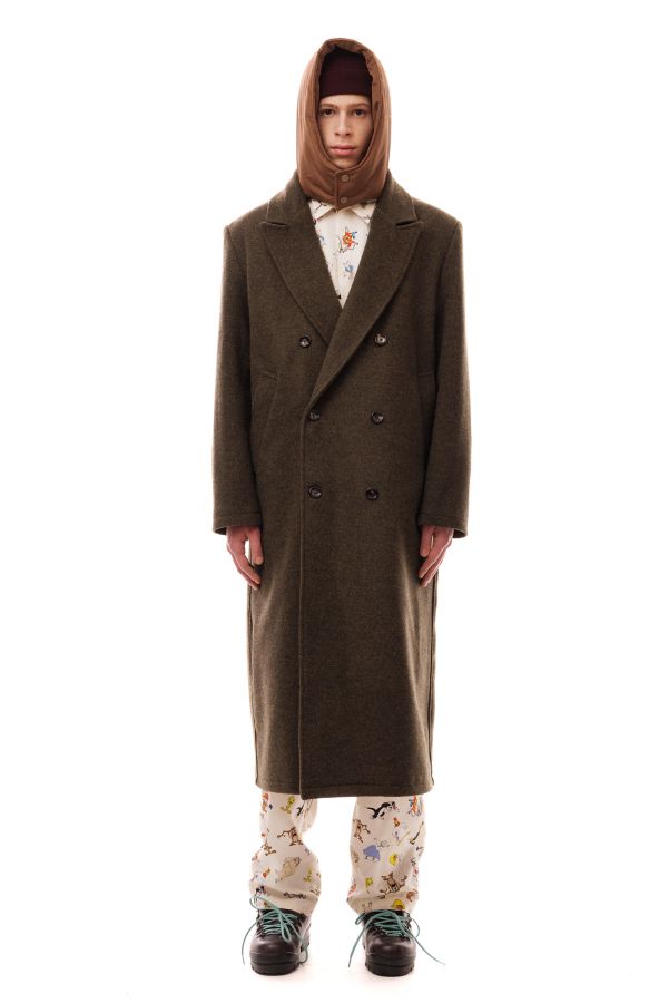 Slide View: 5: LC23 Hooded Shetland Wool Longline Coat