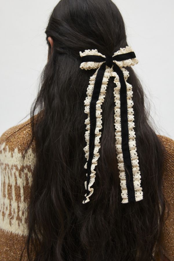 Slide View: 1: Velvet & Lace Long Hair Bow Barrette