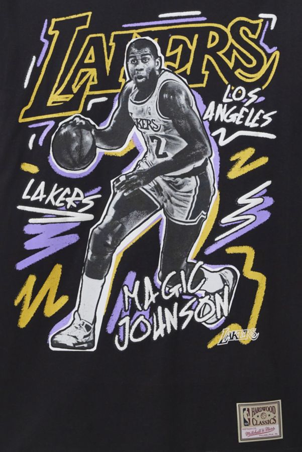 Slide View: 2: Mitchell & Ness NBA Magic Johnson Los Angeles Lakers Chalked Up Graphic Tee