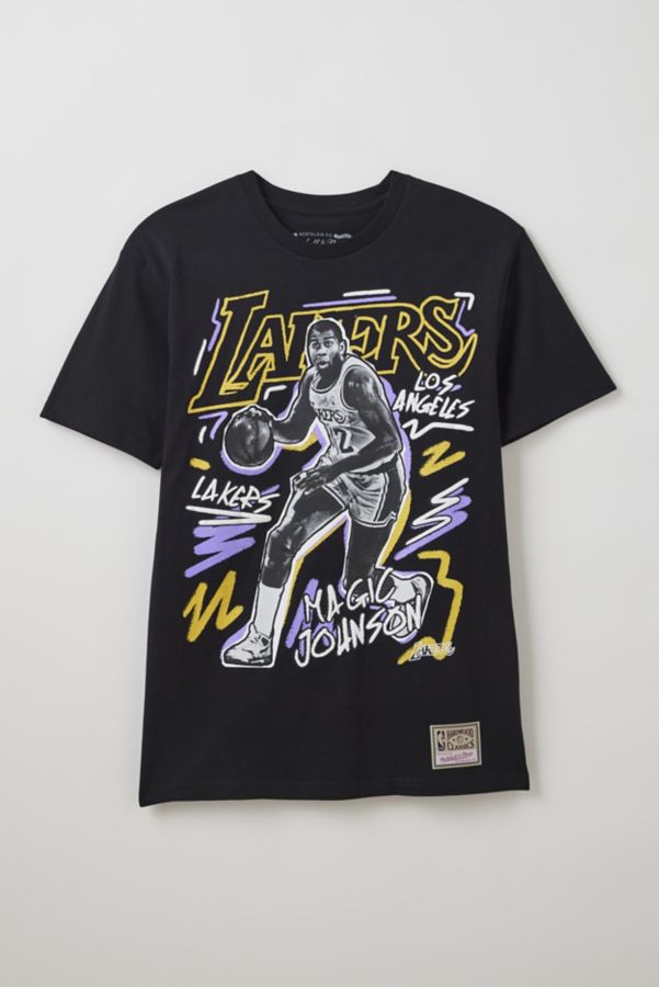 Slide View: 1: Mitchell & Ness NBA Magic Johnson Los Angeles Lakers Chalked Up Graphic Tee