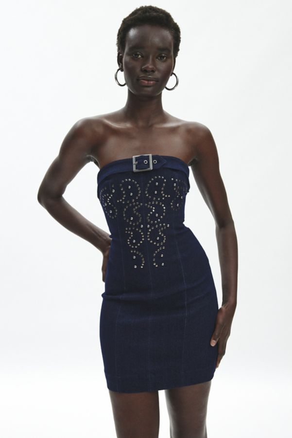 Slide View: 1: Ecote Izzy Strapless Embellished Denim Mini Dress