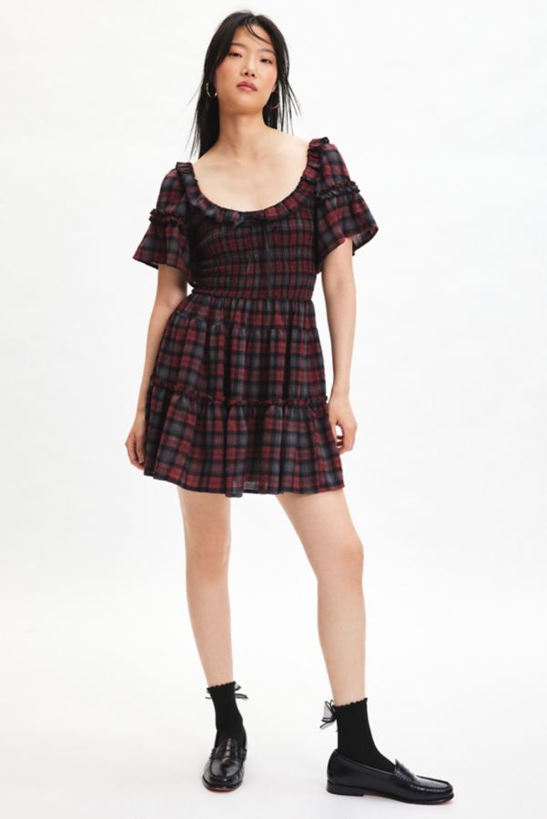 Slide View: 2: Kimchi Blue Juniper Plaid Ribbon Trim Mini Dress