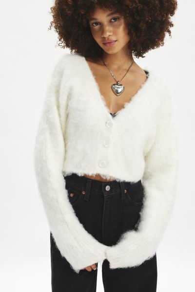 Kimchi Blue Adaline Cropped Fuzzy Knit Cardigan