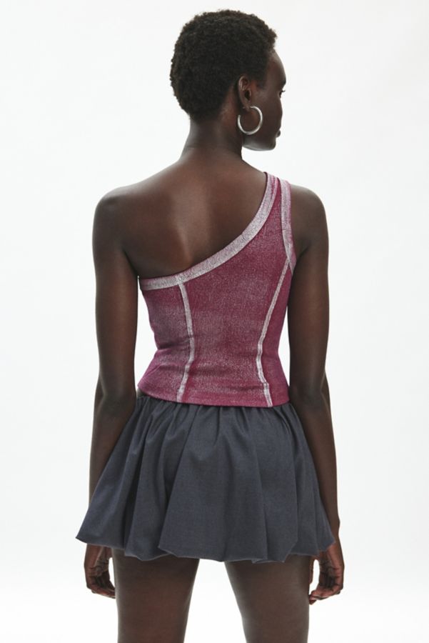 Slide View: 2: Silence + Noise Kesha Foil Ribbed Knit One Shoulder Top