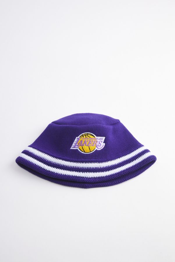 Slide View: 1: Mitchell & Ness Los Angeles Lakers NBA Knucket Knit Bucket Hat