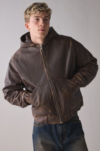 LC23 Hooded Distressed Leather Jacket