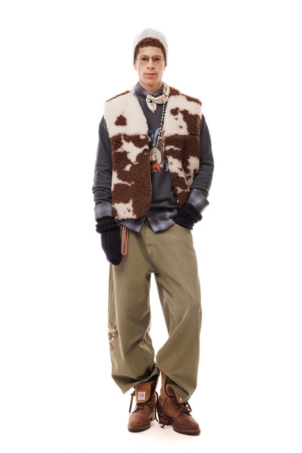 Slide View: 1: LC23 Cow Print Faux Fur Zip Front Vest