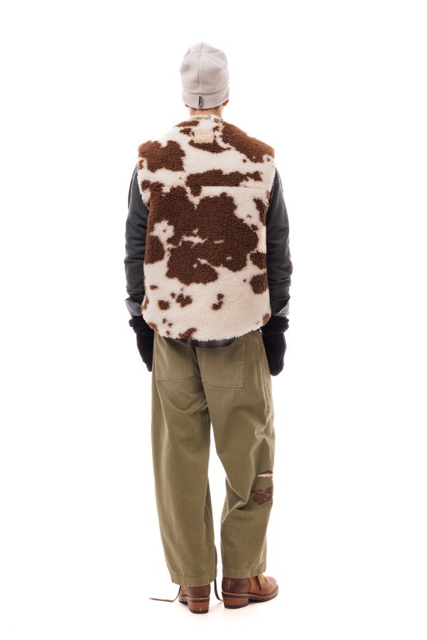 Slide View: 3: LC23 Cow Print Faux Fur Zip Front Vest