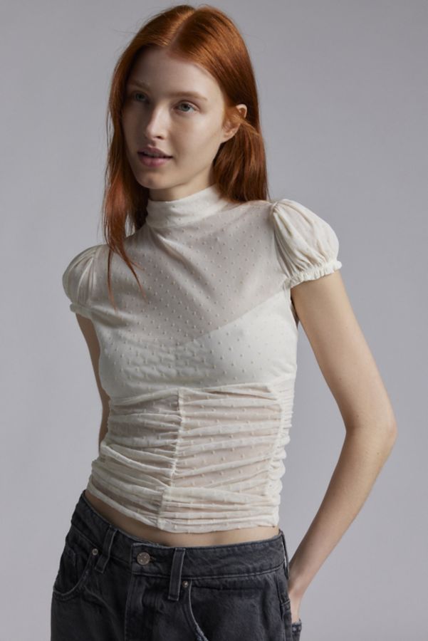 Slide View: 1: Kimchi Blue Key To My Heart Swiss Dotted Sheer Mesh Top