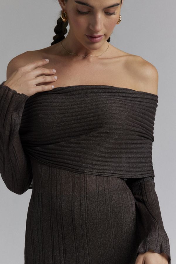 Slide View: 2: AFRM Tamlin Off-The-Shoulder Sheer Sweater Maxi Dress