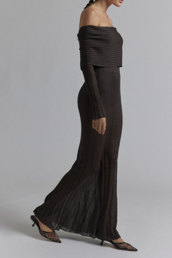 Slide View: 3: AFRM Tamlin Off-The-Shoulder Sheer Sweater Maxi Dress